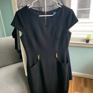 Capped Sleeved Dress with Geometric Neck Detail